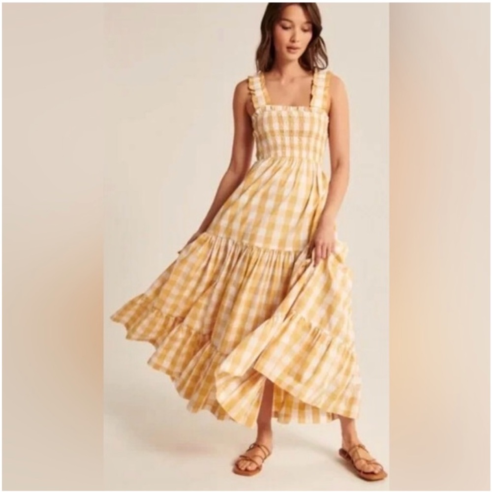 Abercrombie and Fitch Yellow Gingham Maxi Dress